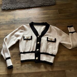 Elegant Black and Cream Women's Cardigan Sweater